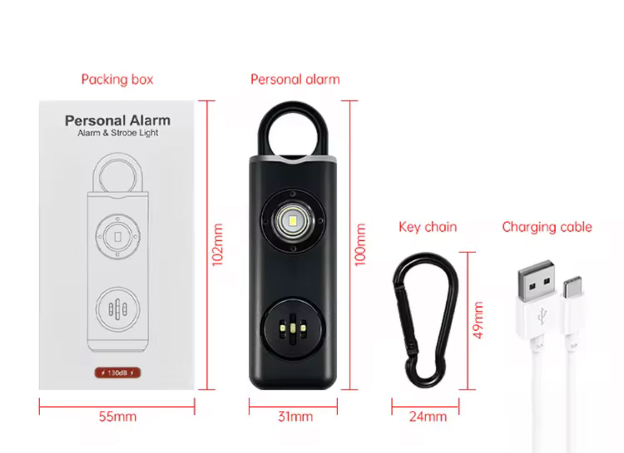 Personal alarm - self-defense keychain siren - security with LED lights - USB rechargeable