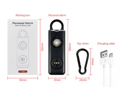 Personal alarm - self-defense keychain siren - security with LED lights - USB rechargeable